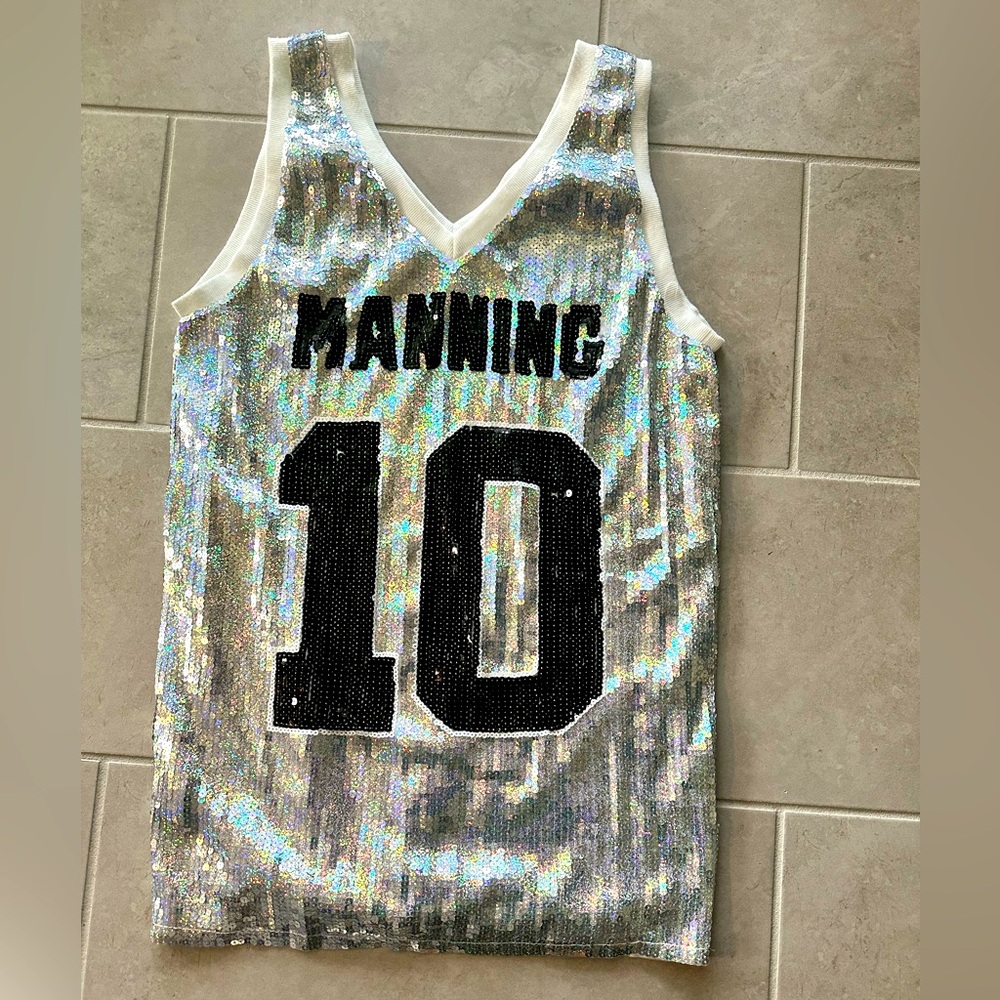 Silver sequin Manning football Tank Dress